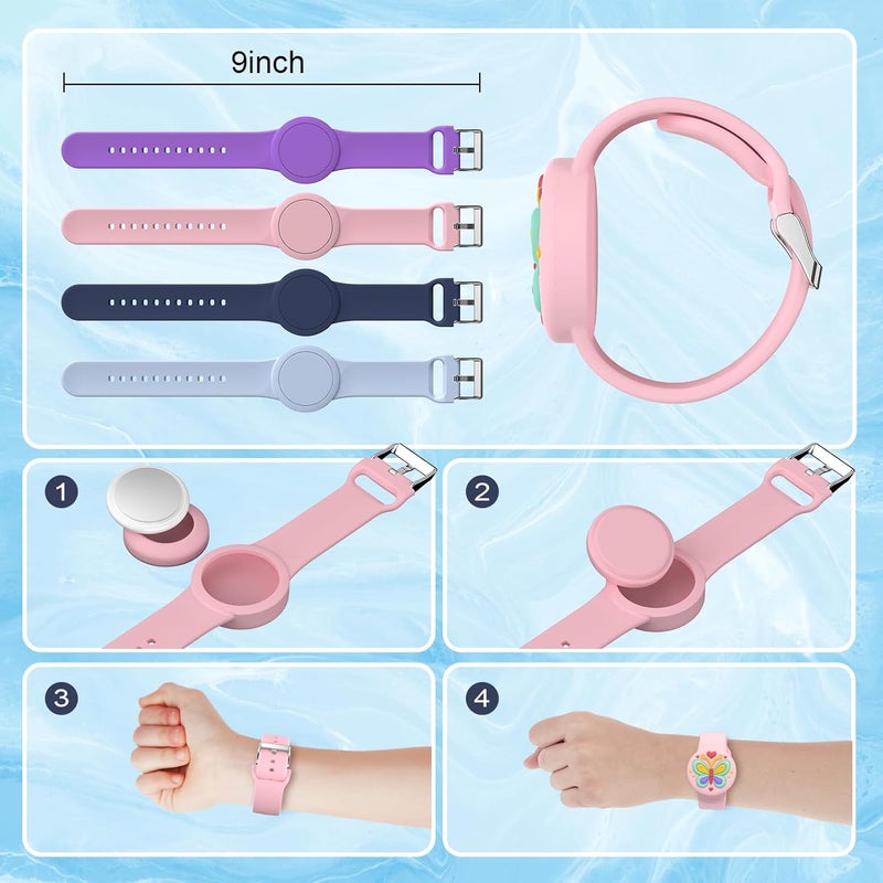 typecase Waterproof Airtag Bracelets for Kids - (2 Pack) Soft Silicone Hidden Air tag Wristband - Lightweight GPS Tracker Holder Compatible with Apple Airtag Band for Child (Purple/Butterfly) - Image 4